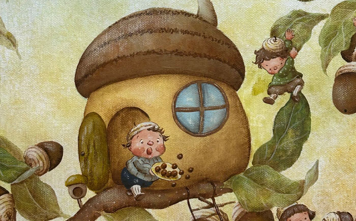 絵画「どんぐり村のバースデーパーティー」 糸島市 / 工房はーべすと [AYA080]