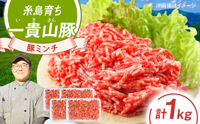 一貴山豚 ミンチ 計1kg(250g×4p) 糸島市 / いきさん牧場 豚肉 [AGB053] 豚肉 豚 ブランド豚 一貴山豚 ポーク ミンチ ひき肉 挽き肉 肉 250g