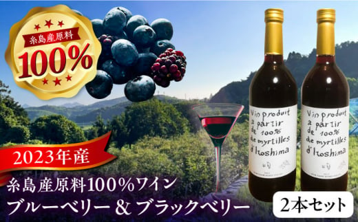 2023年産 糸島産ブルーベリー・ブラックベリーワイン 720ml×2種セット 糸島市 / HYM FARM ワイン ブルーベリー [AHM002]