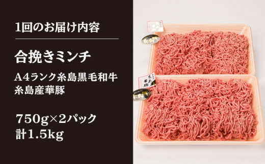 【全12回定期便】【 牛豚合挽 ミンチ 】 A4ランク 糸島黒毛和牛 / 糸島華豚 合計1.5kg 糸島市 / 糸島ミートデリ工房 [ACA265]