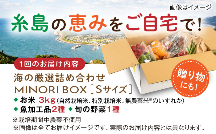 【全4回定期便】糸島産 魚 米 野菜 果物 厳選詰め合わせ MINORI BOX Sサイズ【季節ごとに年4回お届け】　糸島市 / emma.Inc / 米 魚 野菜 詰め合わせ [AOP004] 米 こめ 魚 さかな 野菜 やさい 糸島 詰め合わせ MINORI 定期便