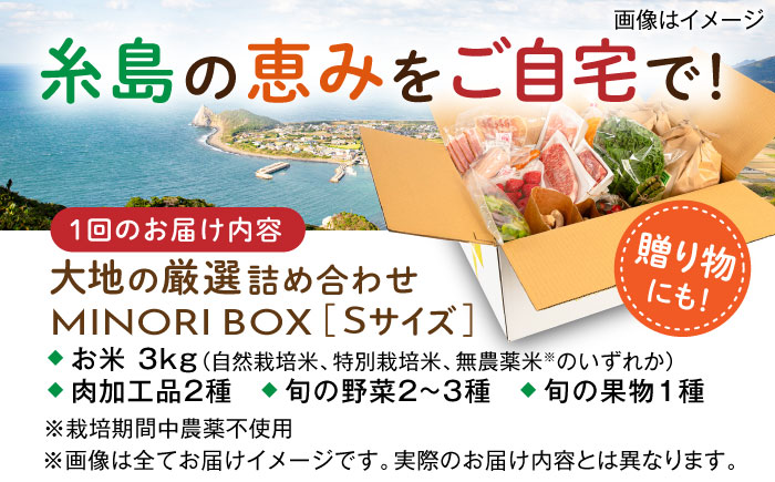 【全4回定期便】糸島産 肉 米 野菜 果物 厳選詰め合わせ MINORI BOX Sサイズ【季節ごとに年4回お届け】 糸島市 / emma.Inc / 米 肉 野菜 果物 詰め合わせ [AOP001] 米 こめ 肉 にく 野菜 やさい 果物 くだもの 糸島 詰め合わせ MINORI
