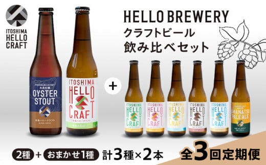 【全3回定期便】【 3種 飲み比べ 】糸島 クラフト ビール 瓶 詰め合わせ 6本 セット 糸島市 / HELLO BREWERY 地ビール ビール [AGM002]