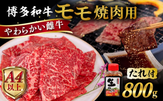 博多和牛 モモ 焼肉用 800g  焼肉のタレ付 糸島市 / ヒサダヤフーズ  黒毛和牛 牛肉 焼き肉用 赤身 雌牛 [AIA035]