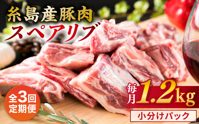 【全3回定期便】【 バーベキュー / 煮込み用 】 約1.2kg 糸島産豚肉 スペアリブ 糸島市 / 糸島ミートデリ工房 [ACA329]