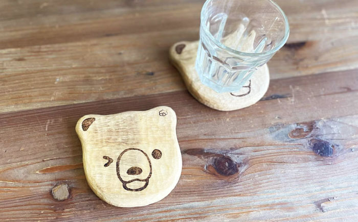 しろくまのコースター 1点 手彫り 木製 糸島市 / しろくも工房【いとしまごころ】 [AEO012]