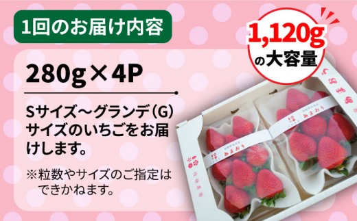 【全2回定期便】【農家直送！】 糸島産 あまおう 280g×4パック (GおよびSサイズ) 【先行予約受付中・2025年1月下旬以降順次発送】 糸島市 / 後藤農園 いちご 福岡 [AML007]