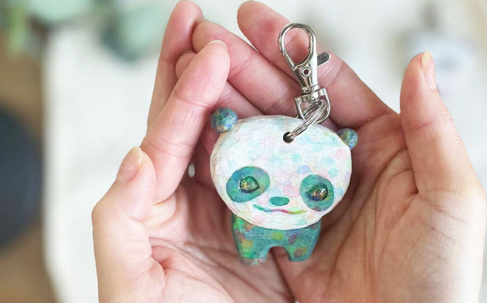 動物のキーホルダー 1点 手彫り しろくま ぱんだ 糸島市 / しろくも工房【いとしまごころ】 [AEO014]