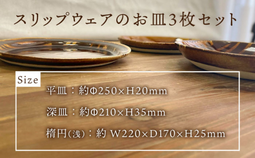 スリップウェア 平皿・深皿・楕円 (浅) 3枚 セット 糸島市 / 風唄窯(内田秀明)【いとしまごころ】 [AGZ010]