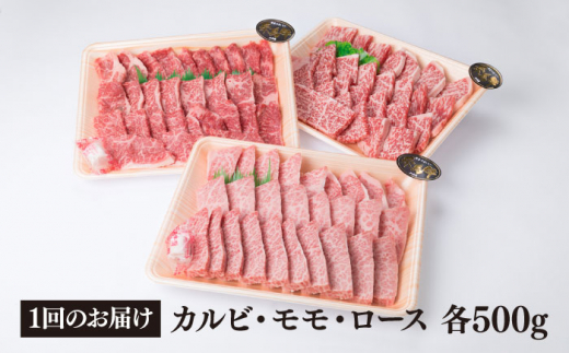 【全12回定期便】( まるごと 糸島 ) A4 糸島 黒毛和牛 焼肉 、 バーベキュー セット 3品 盛り 1500g 入り 糸島市 / 糸島ミートデリ工房 [ACA286]