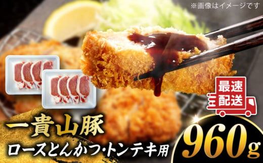 一貴山豚 ロースとんかつ・トンテキ用 計960g(120g×8枚) 糸島市 / いきさん牧場 豚肉 [AGB031]