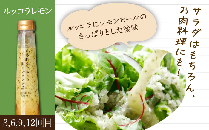 【全12回定期便】糸島野菜を食べる生ドレッシング 3本 × 3種 詰め合わせ セット （ 人参 / 玉葱 / ルッコラレモン ） 糸島市 / 糸島正キ [AQA034] ドレッシング 定期便 ギフト 無添加 人気 贈り物 お土産 人参 玉ねぎ