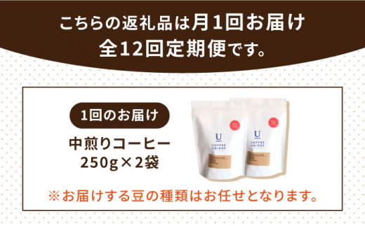 【全12回定期便】種類 おまかせ 中煎り コーヒー 定期便 【選べる豆or粉】 糸島市 / COFFEE UNIDOS  珈琲 [AQF017]