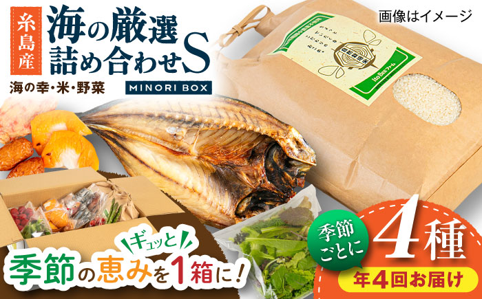 【全4回定期便】糸島産 魚 米 野菜 果物 厳選詰め合わせ MINORI BOX Sサイズ【季節ごとに年4回お届け】　糸島市 / emma.Inc / 米 魚 野菜 詰め合わせ [AOP004] 米 こめ 魚 さかな 野菜 やさい 糸島 詰め合わせ MINORI 定期便