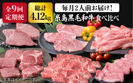 糸島 黒毛和牛（ 博多 和牛 ） 高級 部位 の 定期便 セット 全9回（月1回） 2人前 4,12kg 《糸島》 【糸島ミートデリ工房】 [ACA109] 定期便 肉 食べ比べ  希少 ランキング 上位 人気 おすすめ