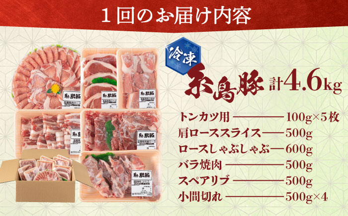 【全12回定期便】合計4.6kg！糸島豚食べ尽くしセット(とんかつ、肩ロース、しゃぶしゃぶ、豚バラ、スペアリブ、小間切れ) 糸島市 / トラヤミートセンター 豚肉 セット [AJD024]