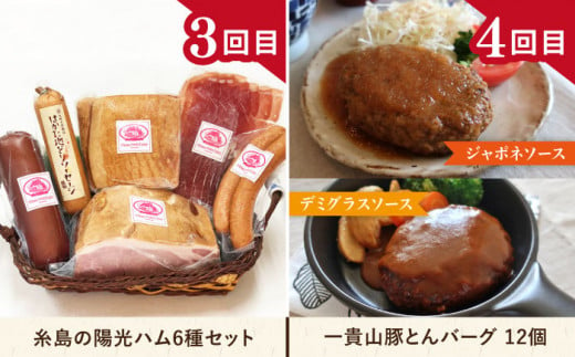 【全12回定期便】肉のお楽しみ定期便 食べ比べ セット （ 博多和牛 糸島和牛 糸島豚 はかた地どり イノシシ ウインナー シャトーブリアン ステーキ ハム ソーセージ ハンバーグ ） 糸島市 [AAH009]