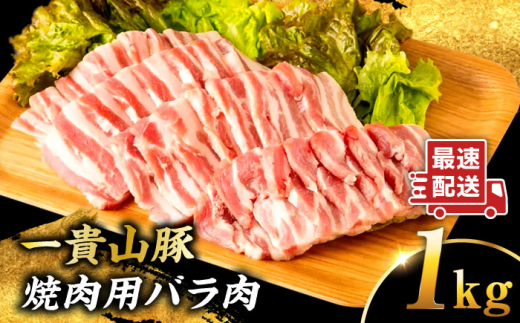 一貴山豚 焼肉用バラ肉 計1kg(250g×4p) 糸島市 / いきさん牧場 豚肉 [AGB035]