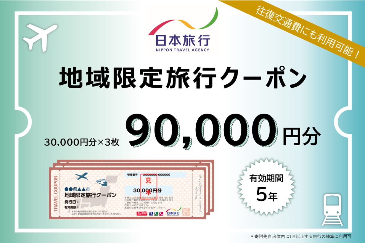 【ふるさと】福岡県糸島市 地域限定旅行クーポン 90,000円分 日本旅行 トラベルクーポン 納税チケット 旅行 宿泊券 ホテル 観光 旅行 旅行券 交通費 体験  宿泊 夏休み 冬休み 家族旅行 ひとり旅 カップル 夫婦 親子 糸島旅行 [AOO004]