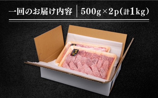 【 全3回 定期便 】博多和牛 厚切り カルビ  1kg ( 500g × 2P ) 糸島 【幸栄物産】 [ABH038]