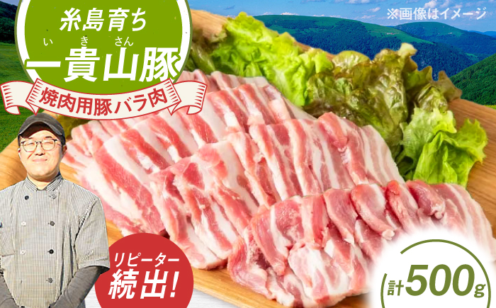 一貴山豚 焼肉用バラ肉 計500g(250g×2p) 糸島市 / いきさん牧場 豚肉 [AGB034] 豚肉 豚 ブランド豚 一貴山豚 ポーク バラ 豚バラ 脂身 小分け