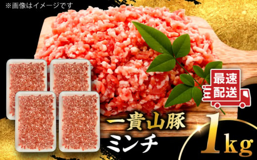 一貴山豚 ミンチ 計1kg(250g×4p) 糸島市 / いきさん牧場 豚肉 [AGB053]