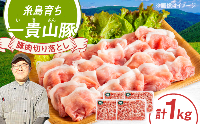 一貴山豚 切り落とし 計1kg(250g×4p)  糸島市 / いきさん牧場 豚肉 [AGB057] 豚肉 豚 ブランド豚 一貴山豚 ポーク 切り落とし 肉 250g