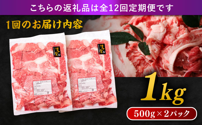 【 全12回 定期便 】 博多 和牛 切り落とし 1kg ( 500g × 2P ) 糸島 【幸栄物産】 [ABH016]  牛肉 肉じゃが すき焼き 炒め物 用  ランキング 上位 人気 おすすめ 肉 牛肉 博多 和牛 黒毛和牛 切り落とし 500g 小分け 袋 小間切れ