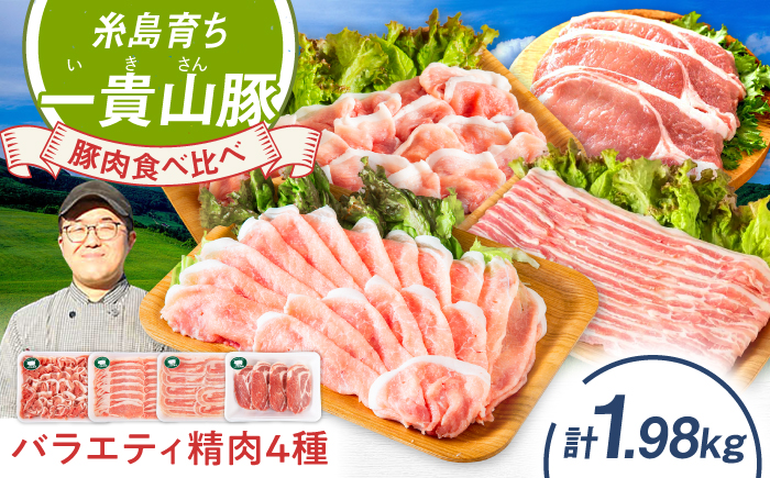 一貴山豚 精肉バラエティセット 計1980g 糸島市 / いきさん牧場 豚肉 [AGB065] 豚肉 豚 ブランド豚 一貴山豚 ポーク