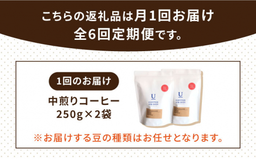 【全6回定期便】種類 おまかせ 中煎り コーヒー 定期便 【選べる豆or粉】 糸島市 / COFFEE UNIDOS  珈琲 [AQF016]