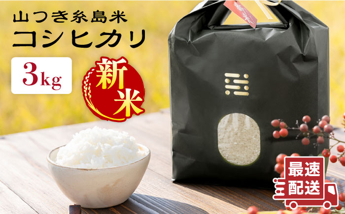 糸島 で 農薬 を使わずに育てた 山つき 糸島米 3kg （ コシヒカリ ） 糸島市 / 株式会社やました [ARJ009]