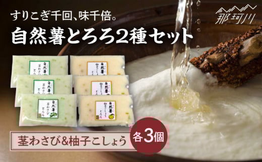 【11月上旬から発送】自然薯とろろ 茎わさびとろろ・柚子こしょうとろろ2種セット（各40g×3個）＜自然薯王国＞那珂川市 自然薯とろろ とろろ 自然薯 健康 とろろ 母の日 父の日 [GAH023]