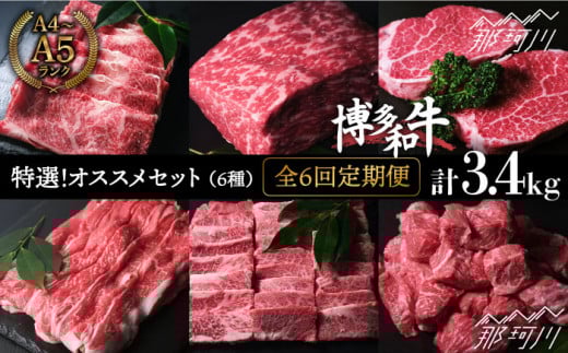【全6回定期便】特選！博多和牛 牛肉 オススメ定期便＜肉のくまもと屋＞那珂川市 焼き肉用 赤身 モモ バラ カルビ 黒毛和牛 赤身 [GBI048]