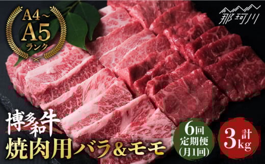 【全6回定期便】博多和牛 牛肉 焼肉 バラ モモ 500g ＜肉のくまもと屋＞那珂川市 焼き肉用 赤身 モモ バラ カルビ 黒毛和牛 赤身 もも肉 [GBI042]