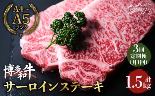 【全3回定期便】大満足！ 博多和牛 牛肉 サーロイン ステーキ 500g （250g×2）＜肉のくまもと屋＞ 那珂川市 ステーキ 肉 黒毛和牛 赤身 ステーキ肉 ヒレ肉 [GBI033]