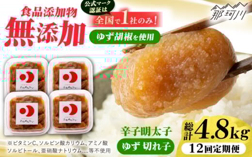 【全12回定期便】食品添加物無添加辛子明太子「きわめんたい」ゆず 家庭用切子400g(100g×4p)＜株式会社 三楽＞那珂川市 [GDT008]