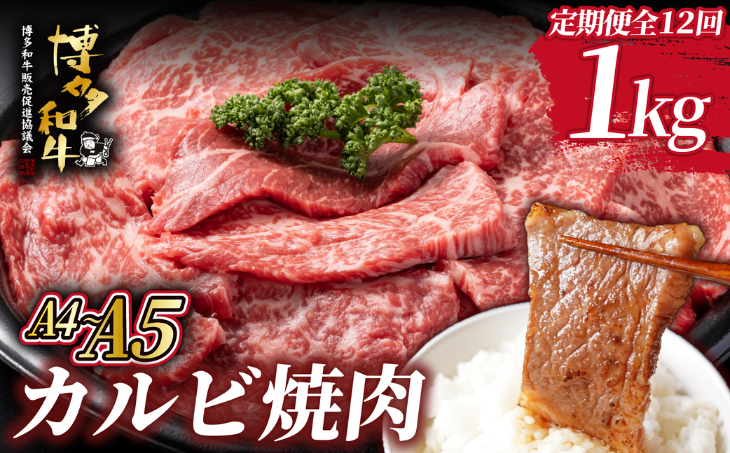 寄附額改定↓ ＜定期便・全12回＞A4/A5等級 博多和牛 カルビ 焼肉用 1kg（500g×2P）【ヒサダヤフーズ】