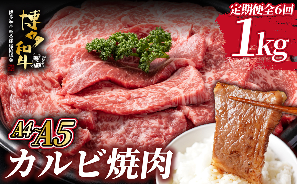 寄附額改定↓ ＜定期便・全6回＞A4/A5等級 博多和牛 カルビ 焼肉用 1kg（500g×2P）【ヒサダヤフーズ】