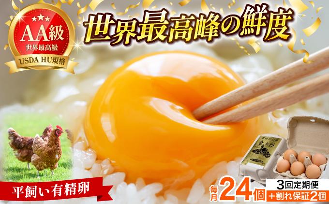 [定期便・全3回]鮮度AA級の世界最高ランク!金太郎卵 平飼い たまご 24個(6個×4パック)