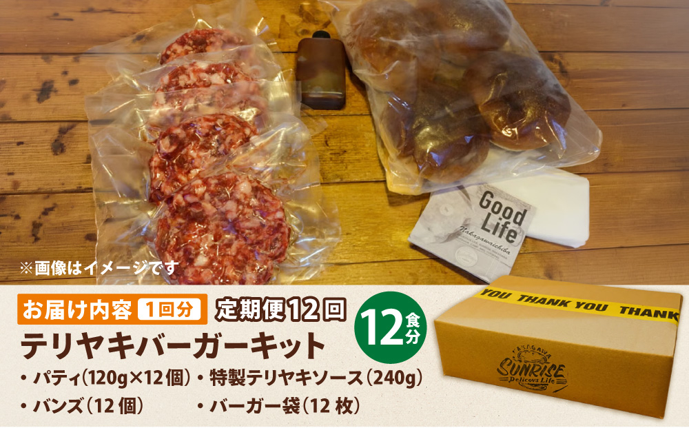 ＜定期便・全12回＞テリヤキバーガーキット（12食分） | ハンバーガー パティ 手作り 料理 体験