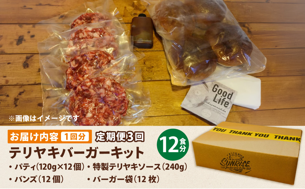 ＜定期便・全3回＞テリヤキバーガーキット（12食分） | ハンバーガー パティ 手作り 料理 体験