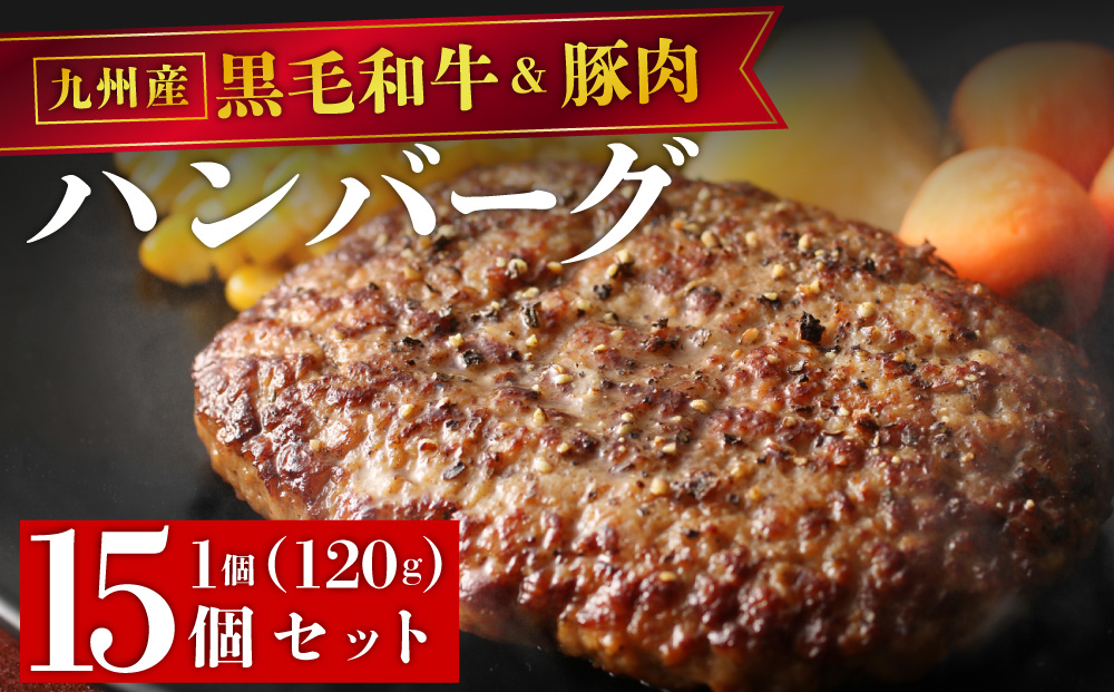 【満足度高】九州産黒毛和牛と九州産豚肉 ハンバーグ 15個セット | 国産牛 国産豚 肉汁 ジューシー 九州産 個包装 小分け 無添加 冷凍 惣菜 おかず 夕食 時短 簡単調理 送料無料 福岡県 那珂川市