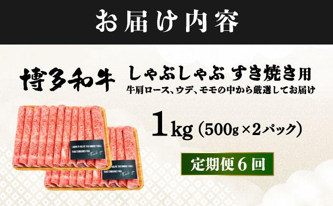 ＜定期便・全6回＞A4ランク以上！博多和牛 スライス しゃぶしゃぶ すき焼き用 1kg（500g×2）