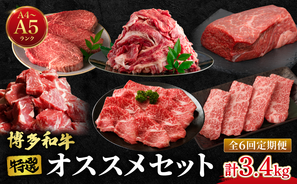 ≪定期便・全6回≫【特選！】博多和牛 牛肉 オススメ定期便【肉のくまもと屋】