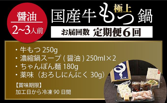 ＜定期便・全6回＞ミシュラン掲載！国産牛 もつ鍋 醤油味セット 2～3人前【博多もつ鍋 星まつり】