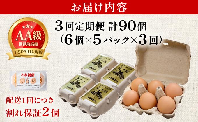 ＜定期便・全3回＞鮮度AA級の世界最高ランク！金太郎卵 平飼い たまご 30個（6個×5パック）