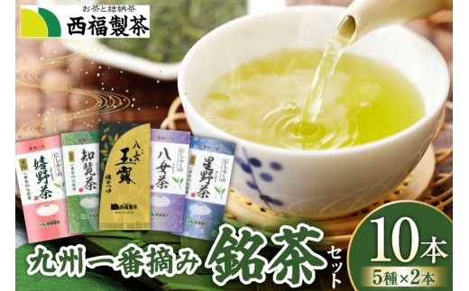 お茶 茶葉 九州一番摘み 銘茶 5種 各2本 計 10本 飲み比べ セット [西福製茶 福岡県 宇美町 um40azo790004] 緑茶 詰め合わせ 小分け 玉露 八女茶 星野茶 知覧茶 嬉野茶 八女玉露