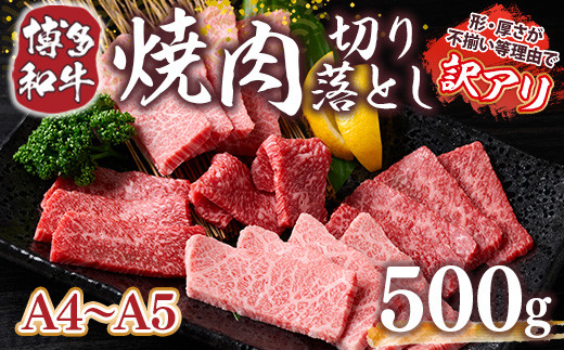 訳あり 【A4〜A5】博多和牛 焼肉 切り落とし 肩ロース バラ 500g [MEAT PLUS 福岡県 宇美町 um40azp010029] 牛肉 肉 和牛 肩肉 バラ肉 焼き肉