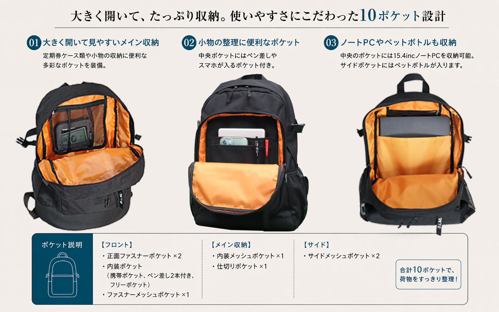 撥水、軽量、ポケット多数、ボックスロゴがお洒落な 10ポケット 24L ブラック/レッド WZ013-5