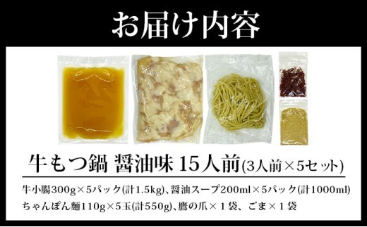 牛もつ鍋 醤油味 15人前（3人前×5セット） PE003